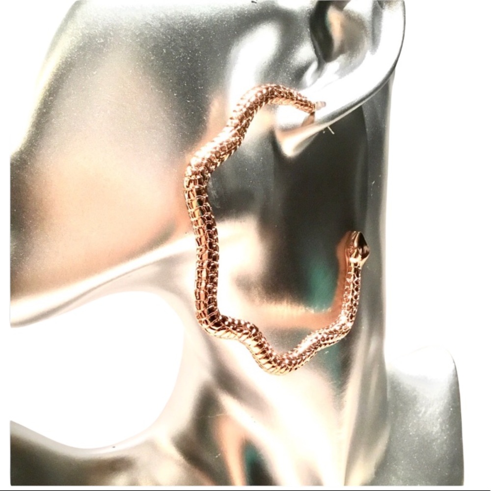 14K Rose Gold Wavy Snake Hoop Statement Earrings